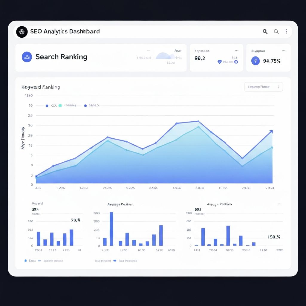 SEO Analytics Dashboard showing search ranking growth